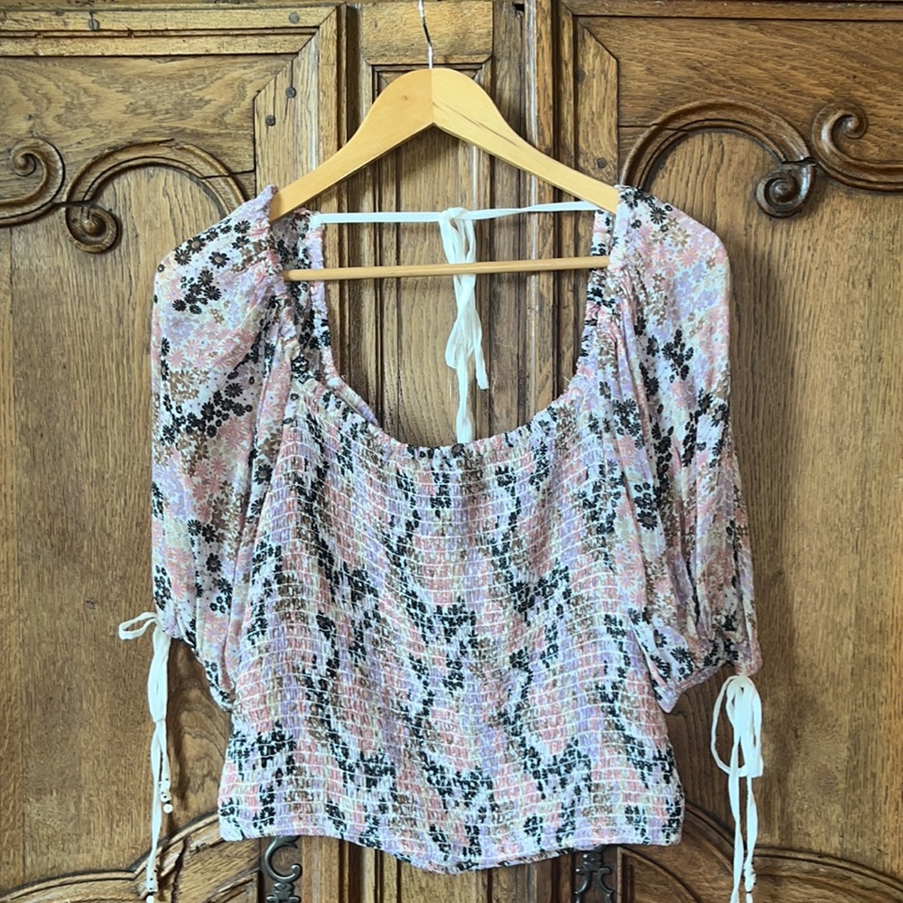 Free People Smocked Square Neck Crop Top in Pastel Floral Print - Picture 5 of 15